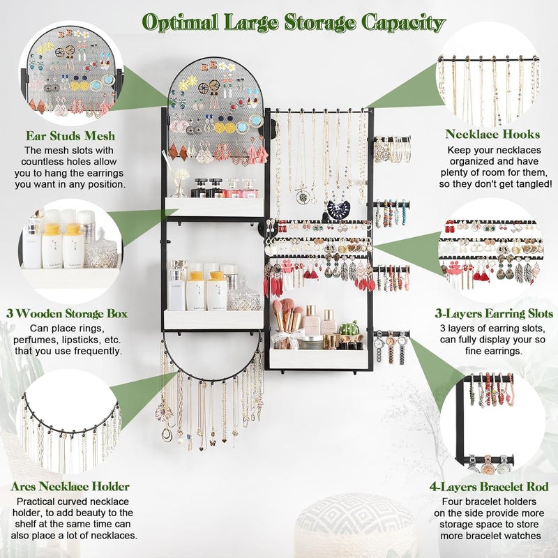 Keebofly Wall Mount Hanging Jewelry Organizer - Large Display Holder for Earrings, Rings, Necklaces, Bracelets, Watches and Perfume - White - Image 5